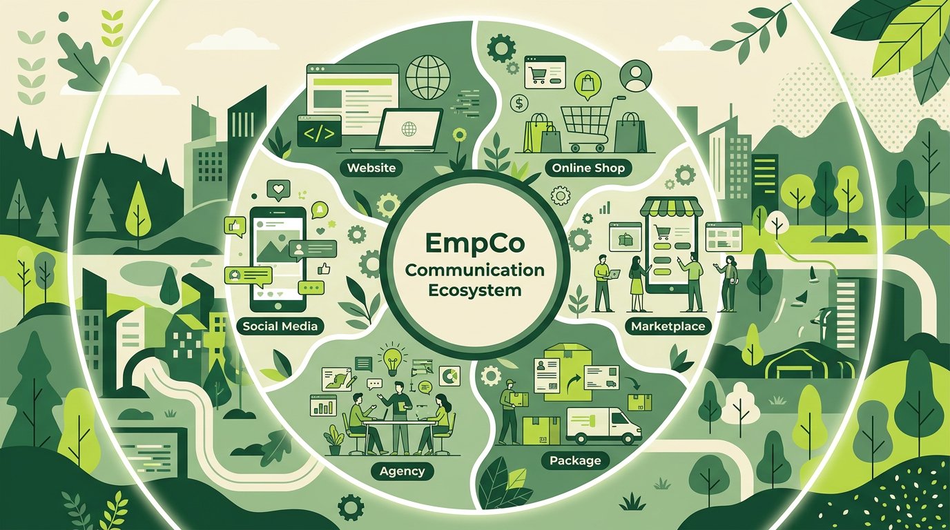 Generierte Editorial-Illustration der digitalen und physischen EmpCo-Kommunikationskanäle