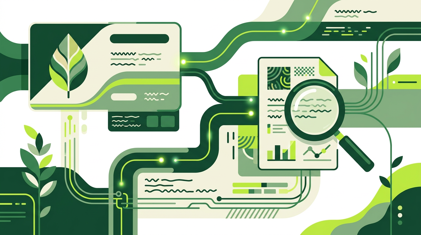Generierte Editorial-Illustration eines Umweltclaims mit Kontext und Beleg