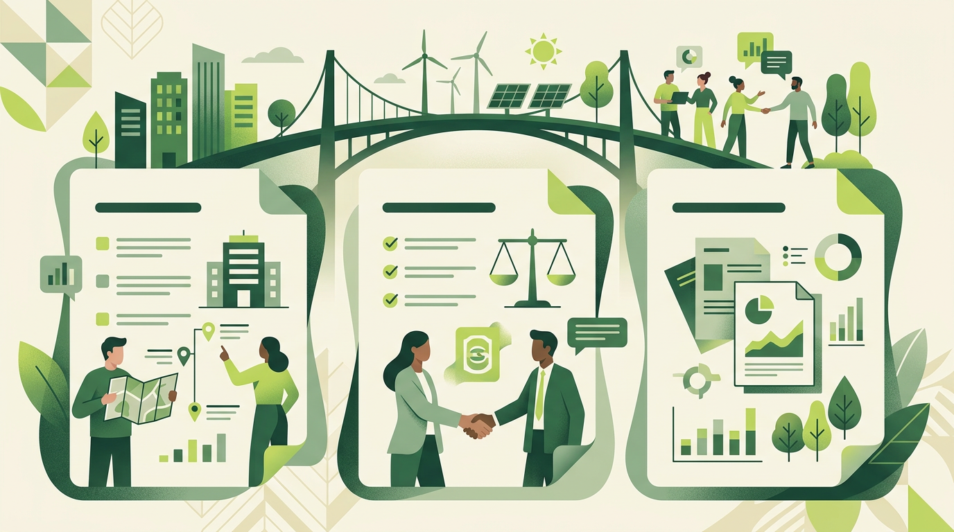 Generierte Editorial-Illustration zum Vergleich von EmpCo, UWG und CSRD