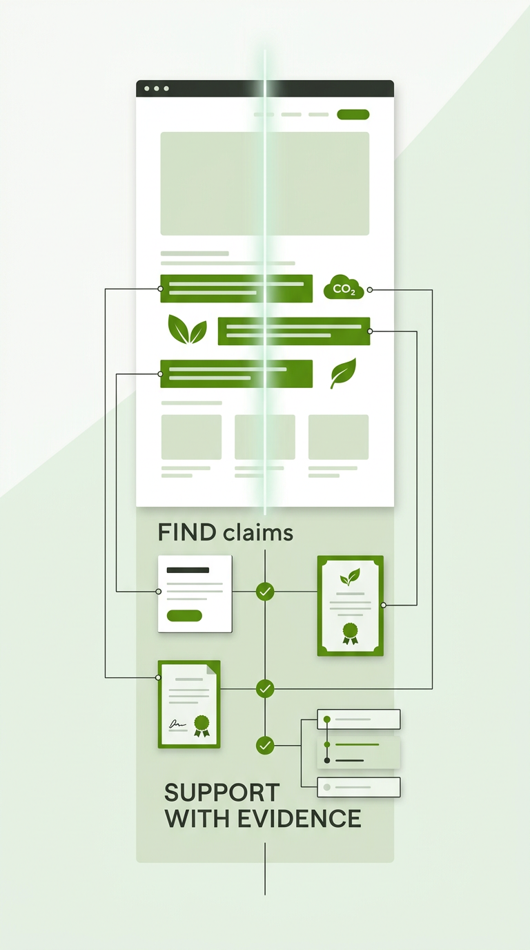 Illustration of environmental claims being detected and linked to evidence