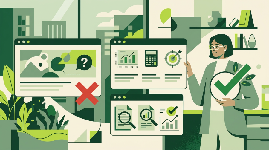 Generated editorial illustration on making sweeping environmental claims more specific